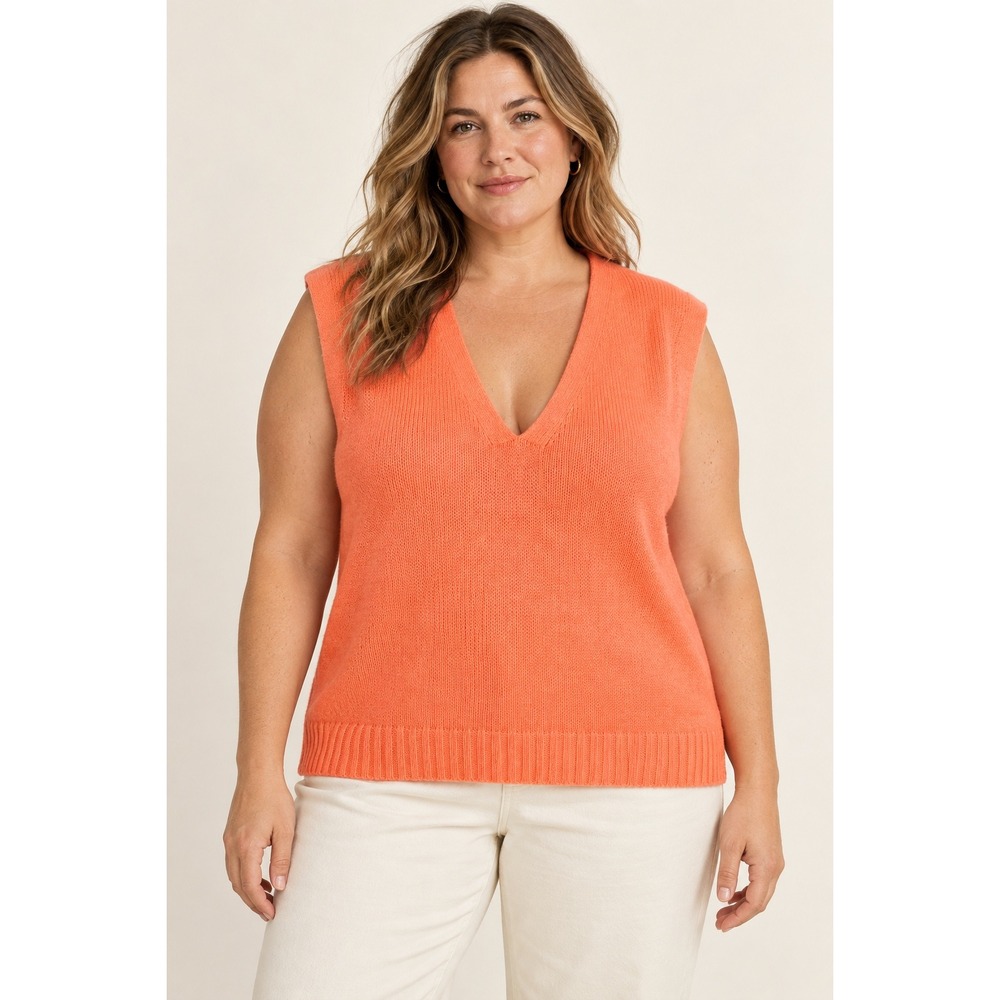 ME+EM Pink Orange Deep V Neck Knit Sweater Vest XL minimalist preppy classic